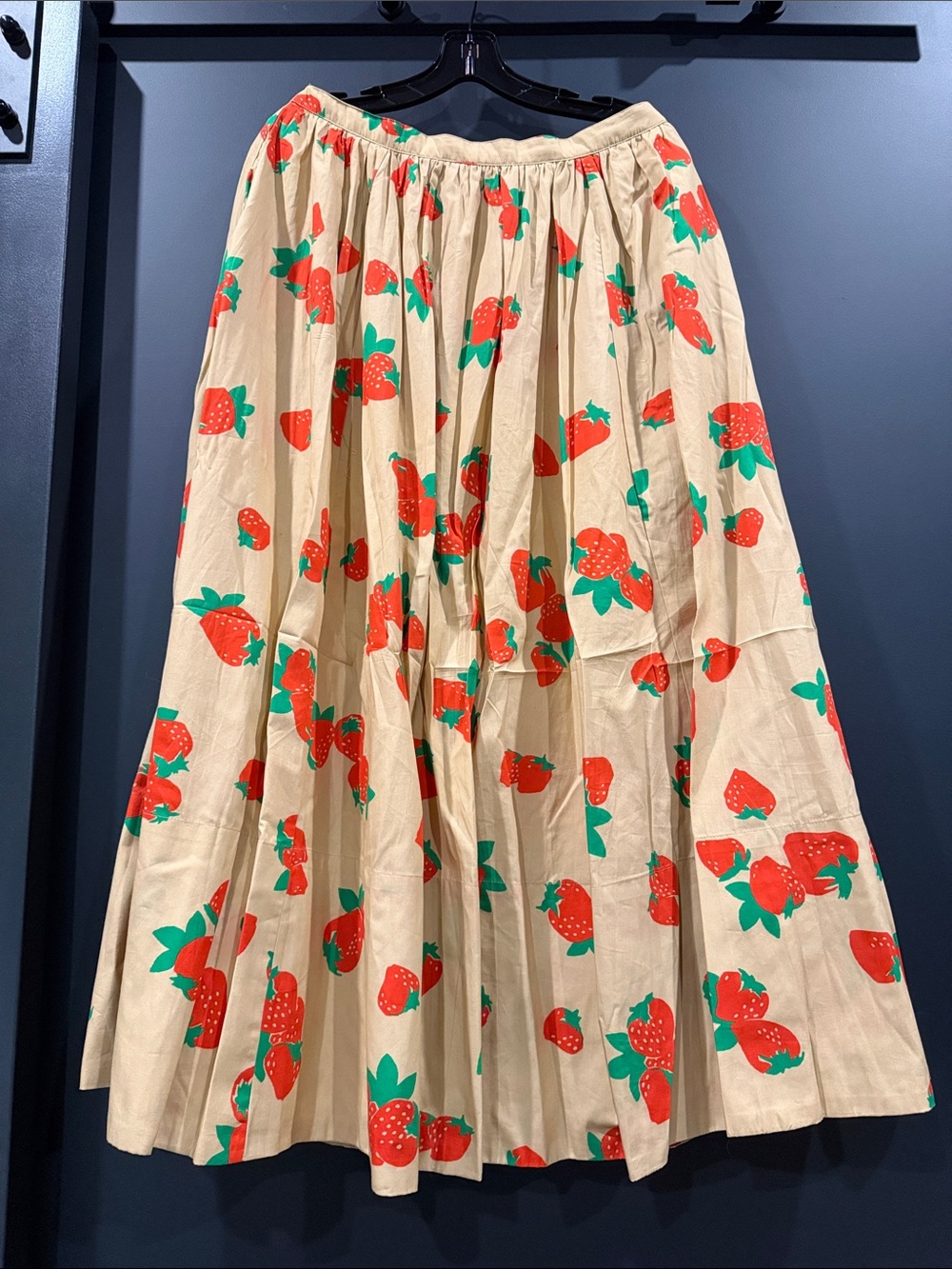 Maeve Cream Maxi Skirt with Red Strawberry Print